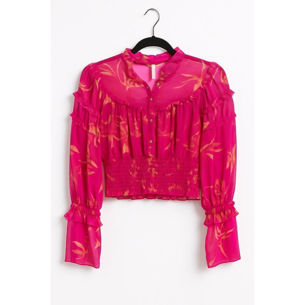 Free People Cropped Chiffon Mesh Top Fuchsia Size XS NWT